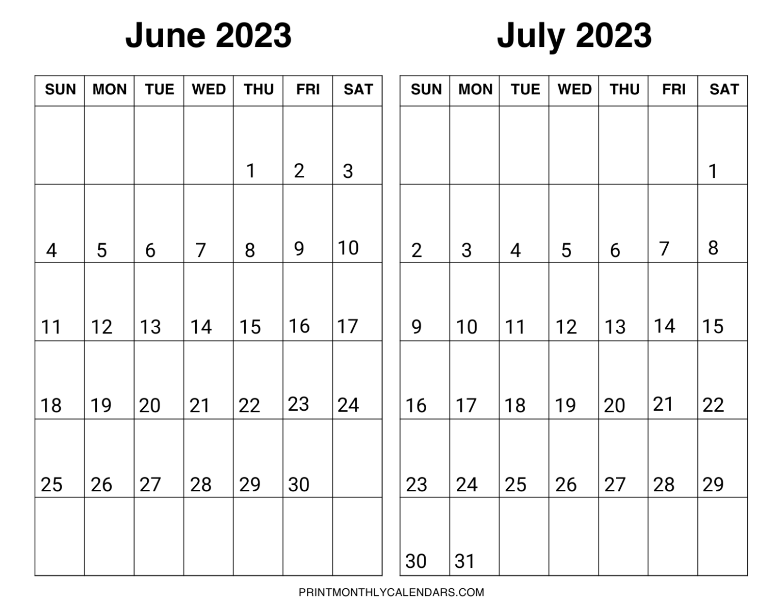 June July 2023 Calendar Printable Template Free Two Month Planner